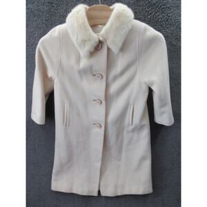 Vintage Steven Forstmann Knee Length Wool Vanilla Coat 4 Button Fur Collar M/L?